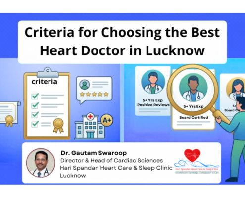 Comprehensive medical infographic breaking down clinical qualifications, advanced facility standards, cardiac red flags, and patient partnership metrics for choosing a best doctor in lucknow.