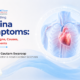 Medical illustration of a human heart with the title 'Understanding Angina Symptoms: Warning Signs, Causes, and Treatments' in a modern healthcare setting, highlighting heart health awareness and cardiovascular disease education.