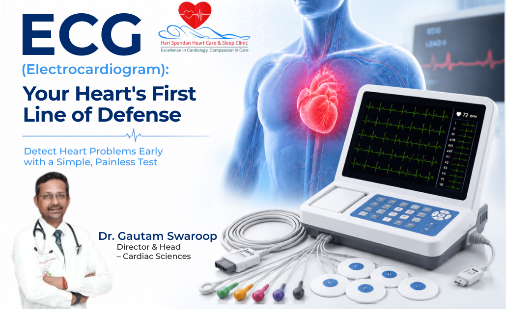 A medical professional performing a painless ECG (Electrocardiogram) test on a patient's chest to monitor heart rhythm and health.